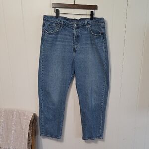 Levi's Blue Denim 501 Jeans with Classic Patch Button Fly Waterless Tag 16W M